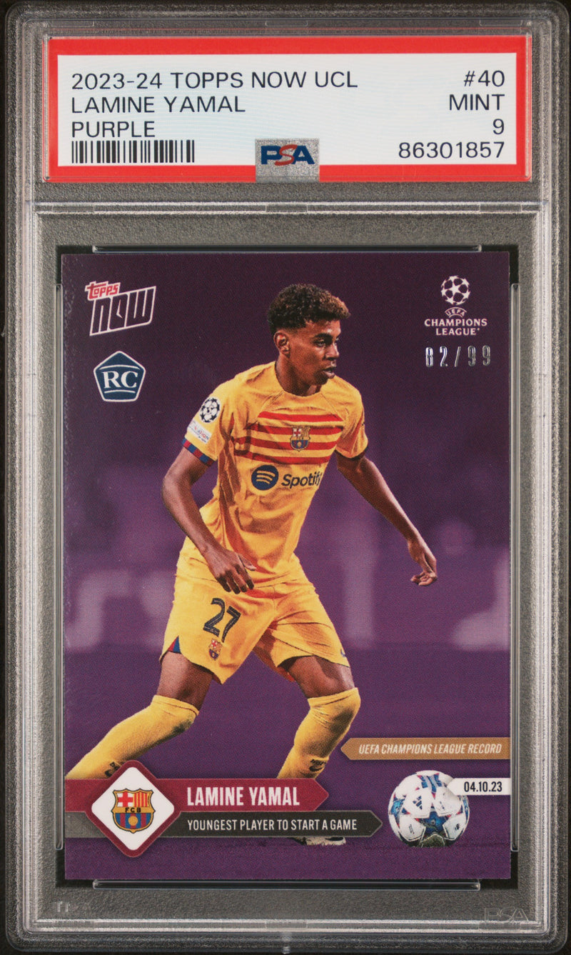 PSA 9 Lamine Yamal 2023 Topps Now #40 Purple SP 82/99 Rookie Card
