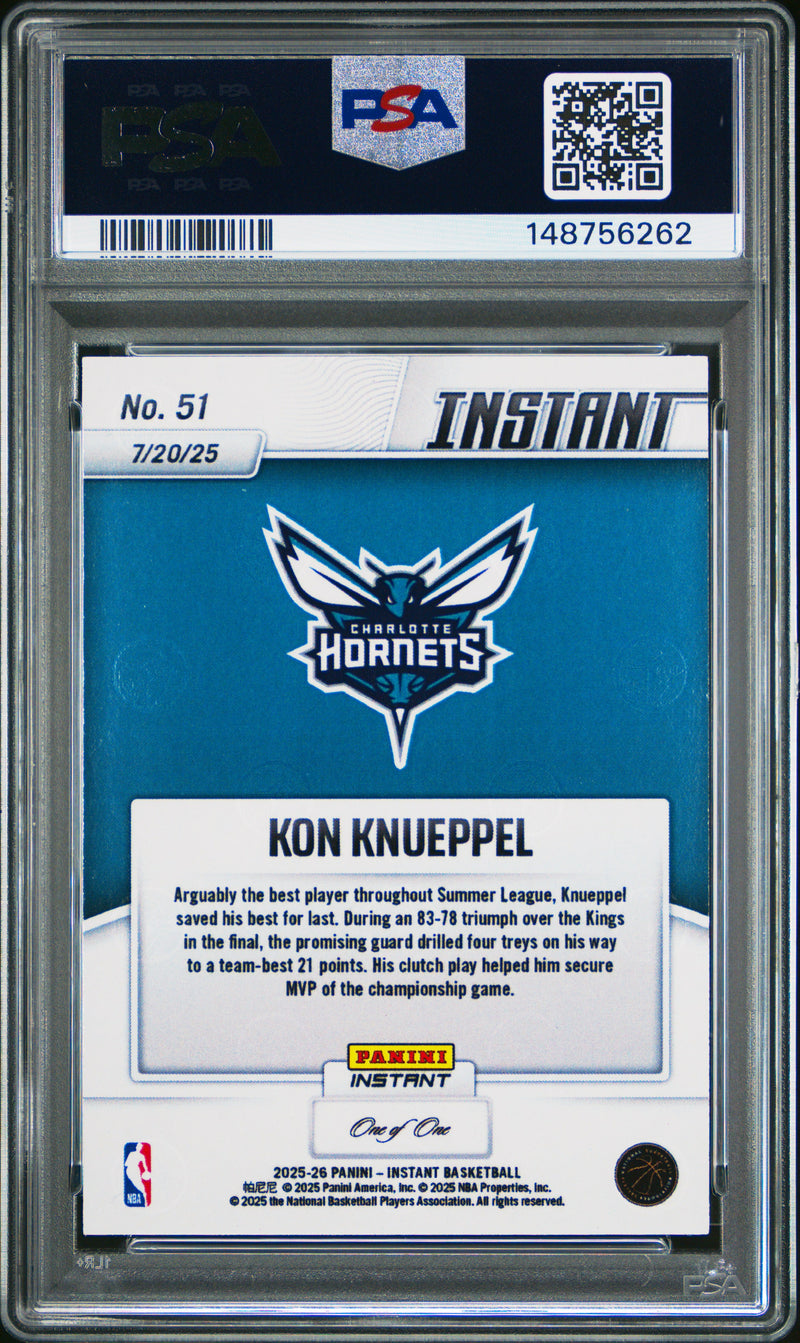 PSA 10 Kon Knueppel 2025 Panini Instant #51 Magma 1 of 1 Rookie Card Charlotte Hornets