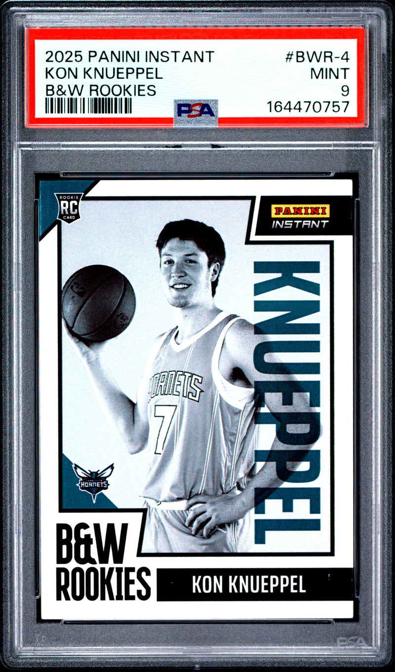Kon Knueppel Rookie Card 2025 Panini Instant #BWR-4 Black & White, PSA 9, Charlotte Hornets Basketball