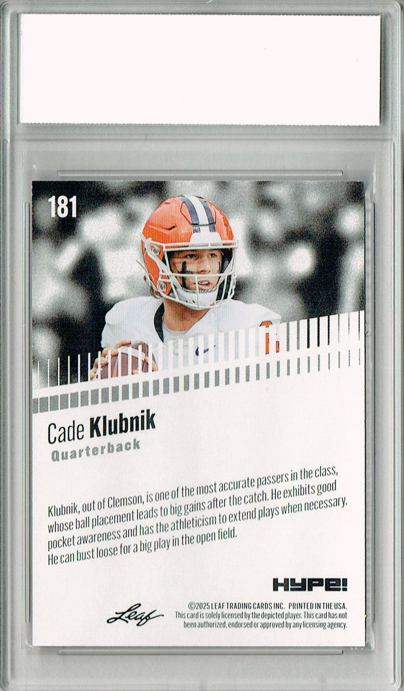 Cade Klubnik Rookie Card Clemson / New York PGI 10 Football Trading Card 2025 Leaf HYPE! #181 Purple 10 Made