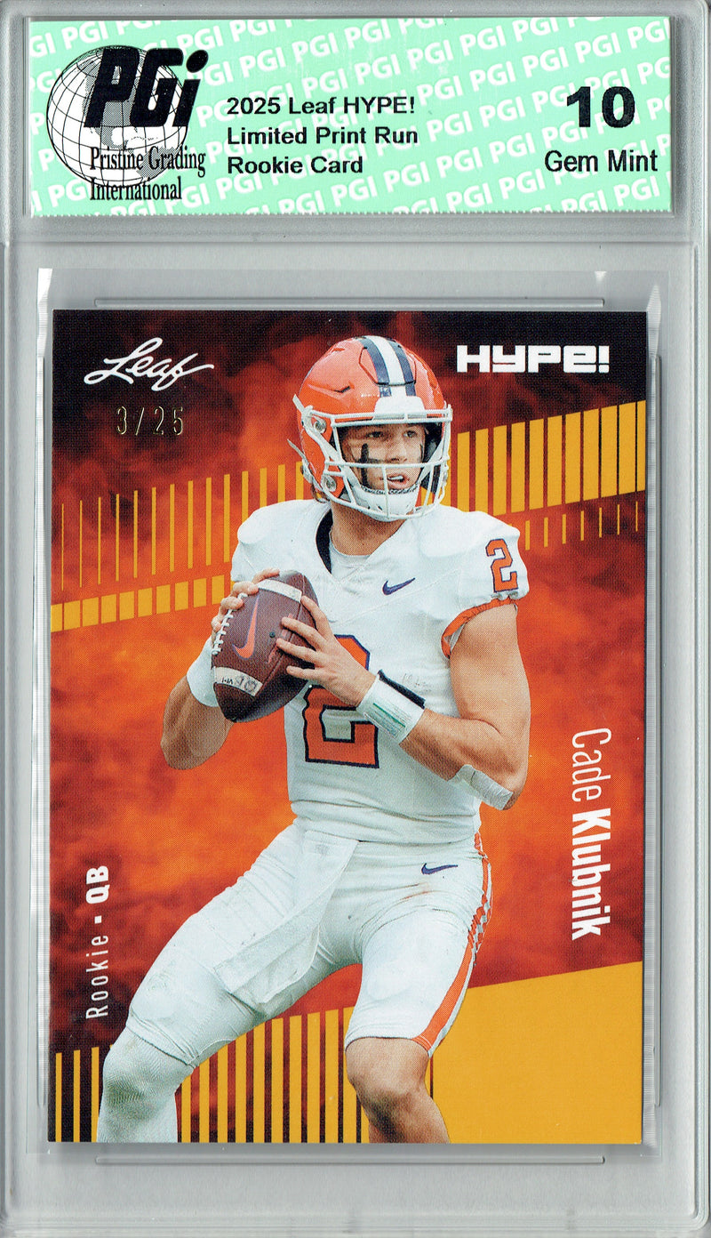 Cade Klubnik Rookie Card Clemson / New York PGI 10 Football Trading Card 2025 Leaf HYPE! #181 Gold 25 Made