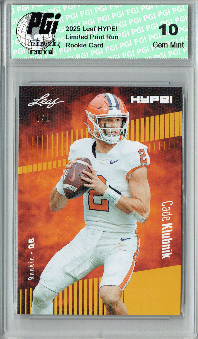 Cade Klubnik Rookie Card Clemson / New York PGI 10 Football Trading Card 2025 Leaf HYPE! #181 Gold Blank Back 1/1