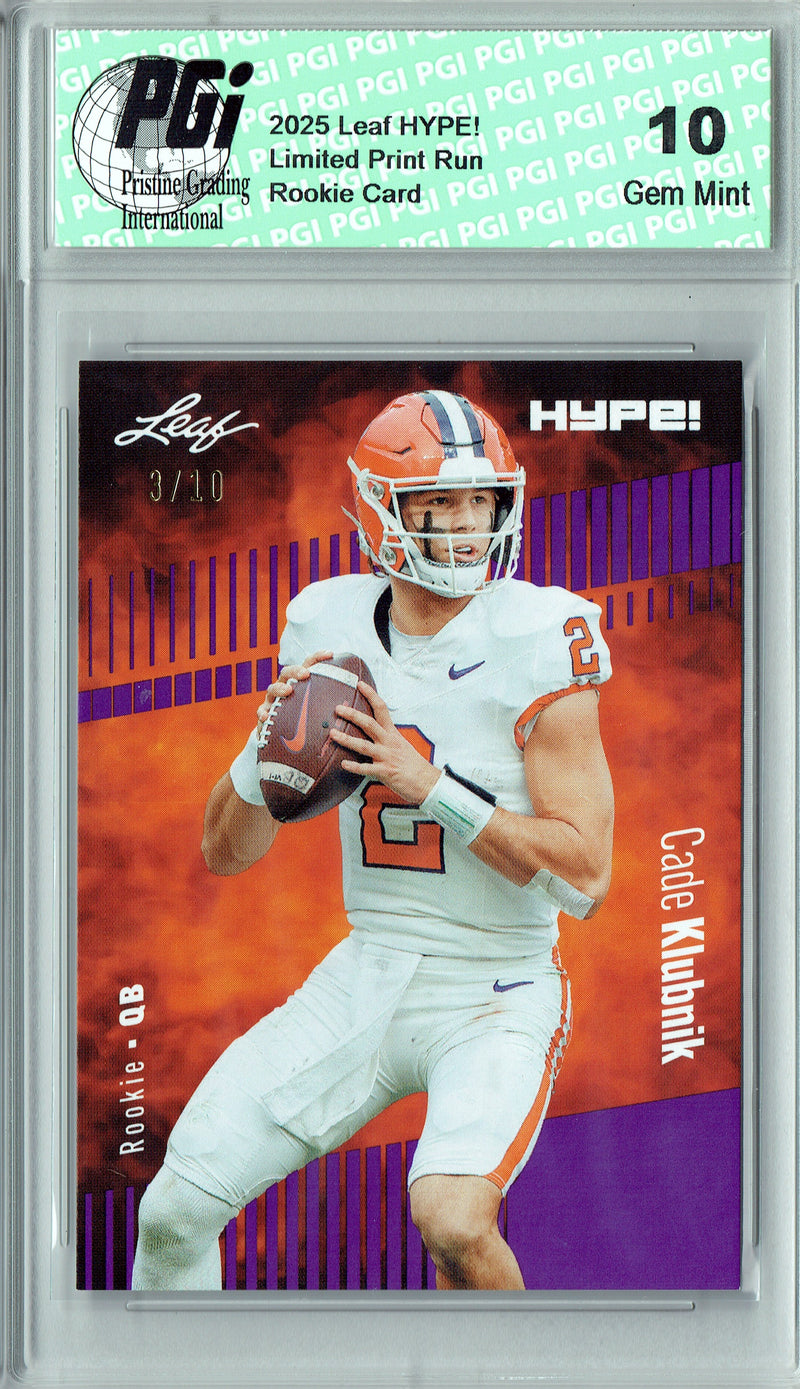 Cade Klubnik Rookie Card Clemson / New York PGI 10 Football Trading Card 2025 Leaf HYPE! #181 Purple 10 Made
