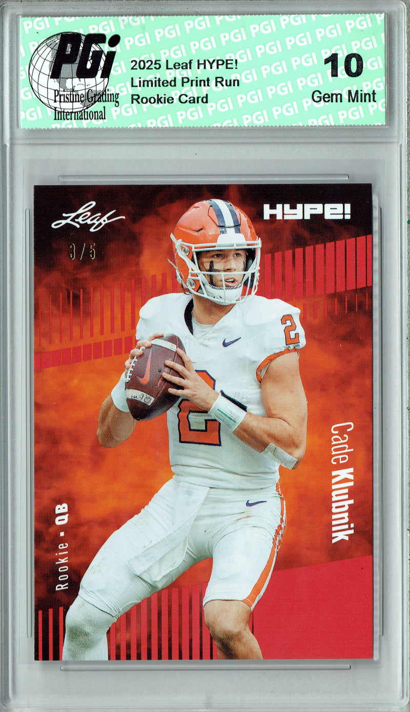 Cade Klubnik Rookie Card Clemson / New York PGI 10 Football Trading Card 2025 Leaf HYPE! #181 Red 5 Made