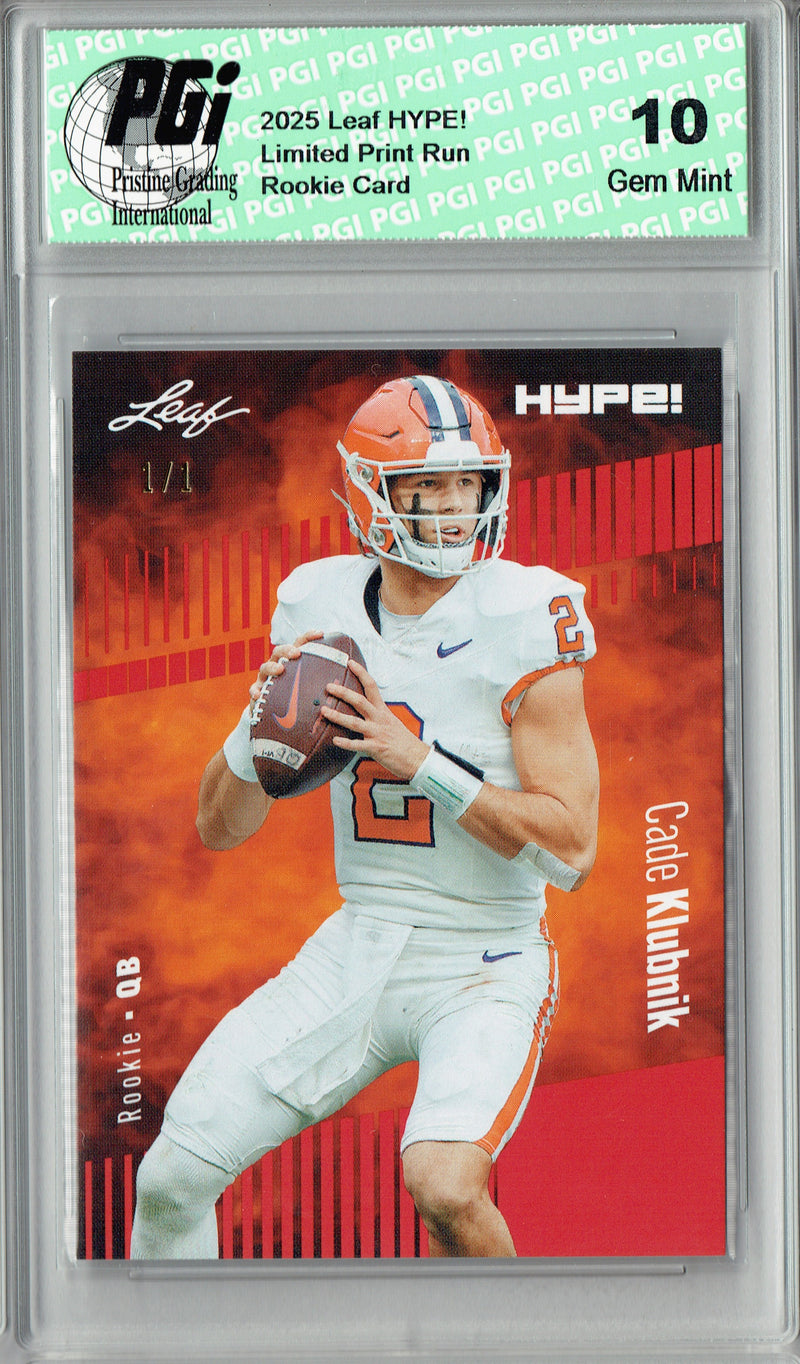 Cade Klubnik Rookie Card Clemson / New York PGI 10 Football Trading Card 2025 Leaf HYPE! #181 Red Blank Back 1/1