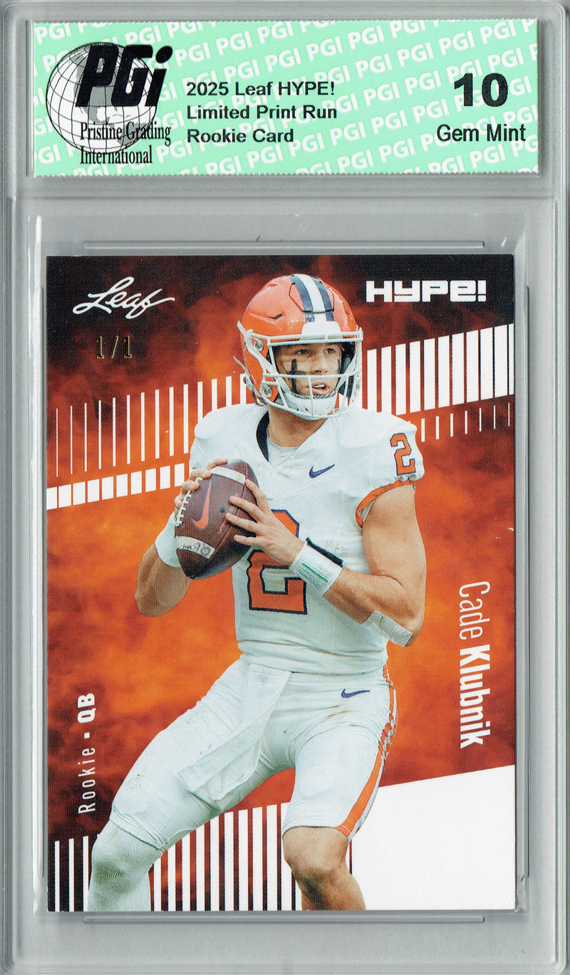 Cade Klubnik Rookie Card Clemson / New York PGI 10 Football Trading Card 2025 Leaf HYPE! #181 White Blank Back 1/1