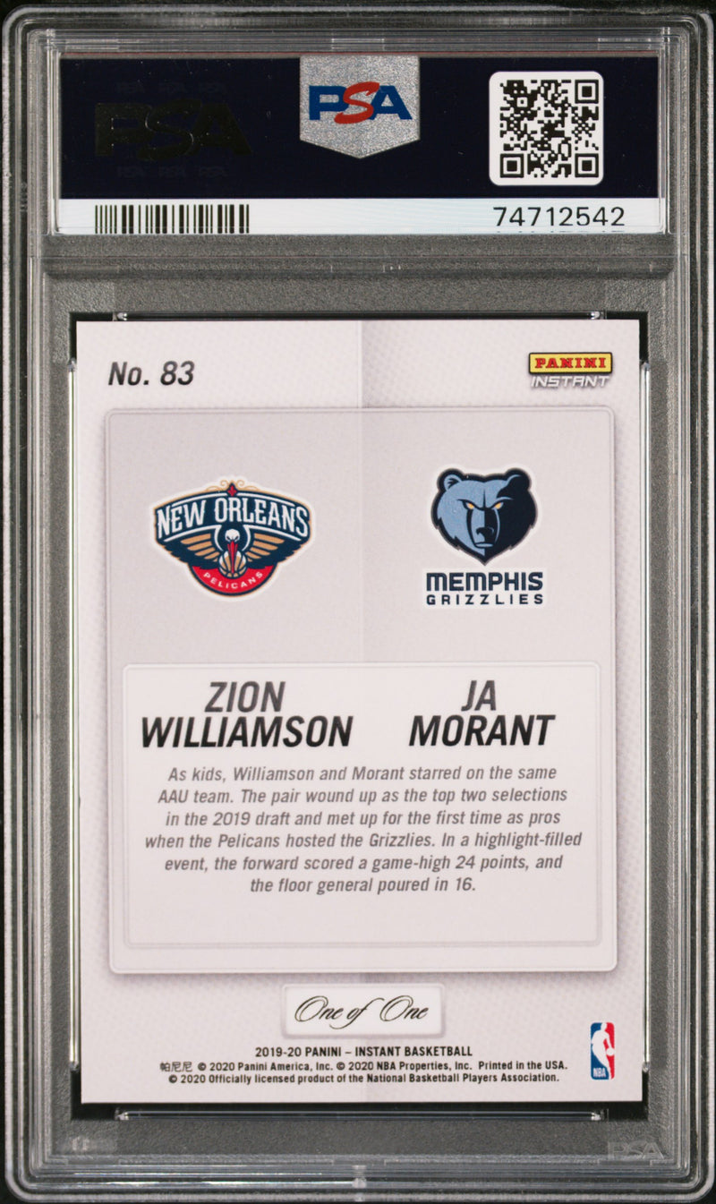 PSA 9 Zion Williamson & Ja Morant 2019 Panini Instant #9 Rookie Card Black 1/1