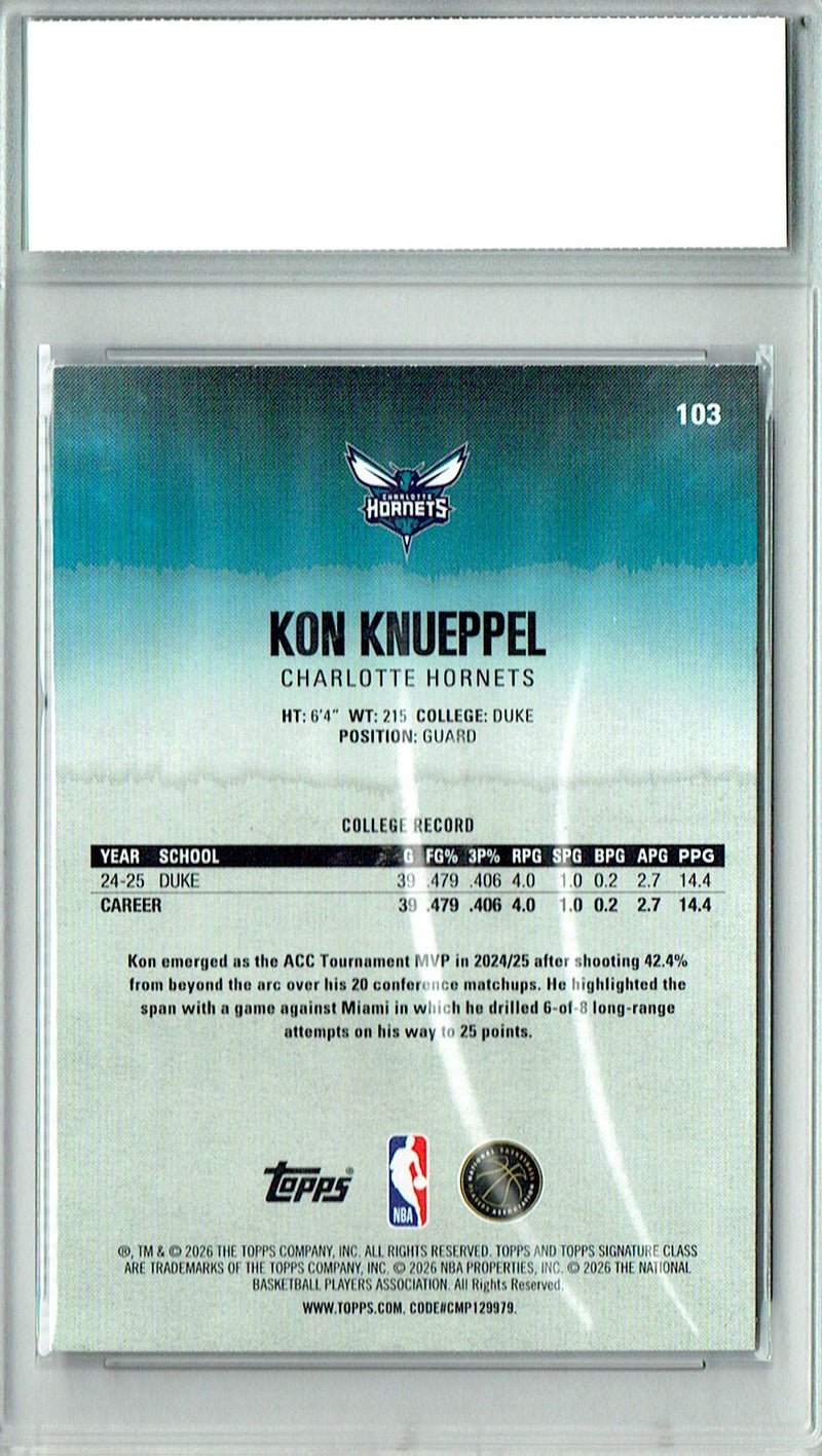 Kon Knueppel 2025 Topps Signature Class #103 Rookie Card PGI 10