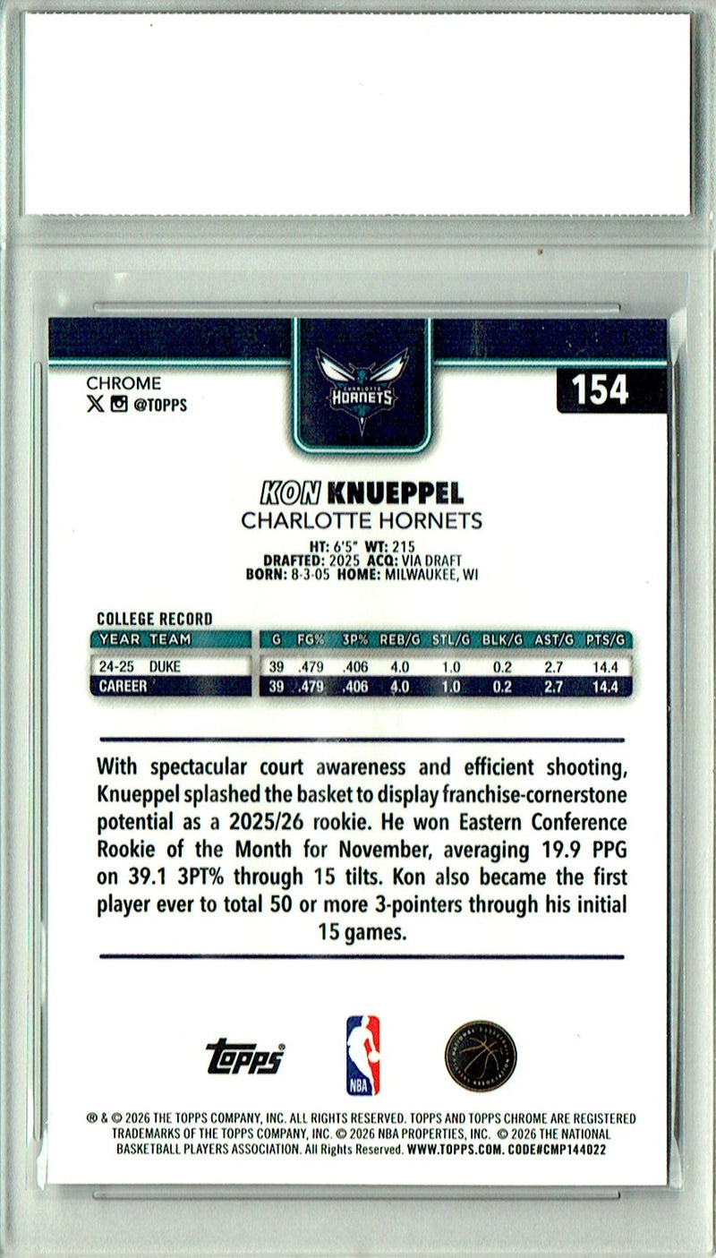 Kon Knueppel 2025 Topps Chrome #154 Update Rookie Card PGI 10