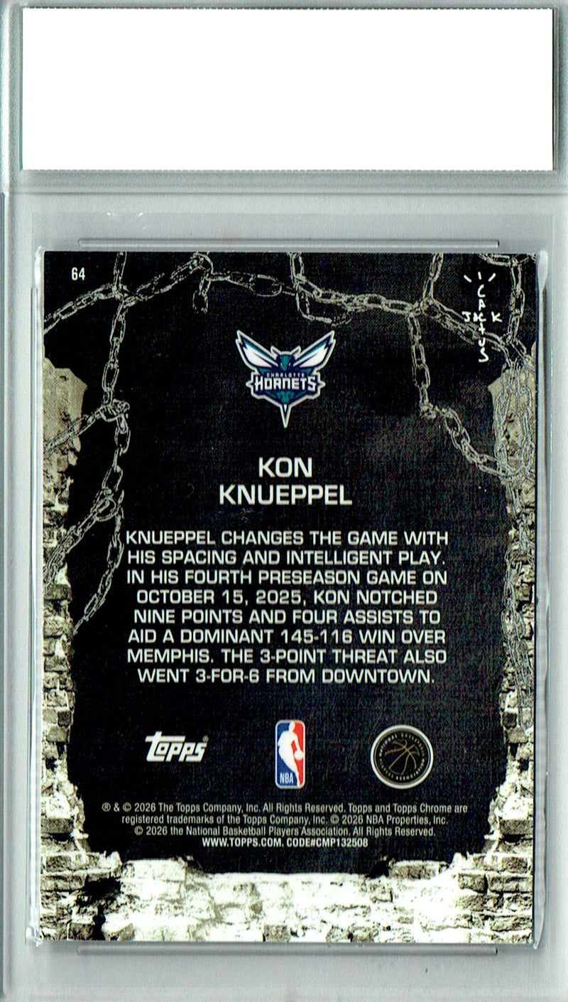 Kon Knueppel Rookie Card 2025 Topps Chrome #64 Cactus Jack, PGI 10, Charlotte Hornets Basketball
