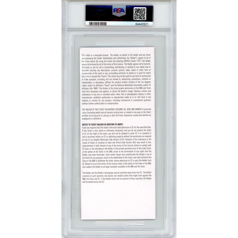 Kobe Bryant Dear Basketball Retirement Authentic Ticket 11/29/15 PSA 6 Lakers