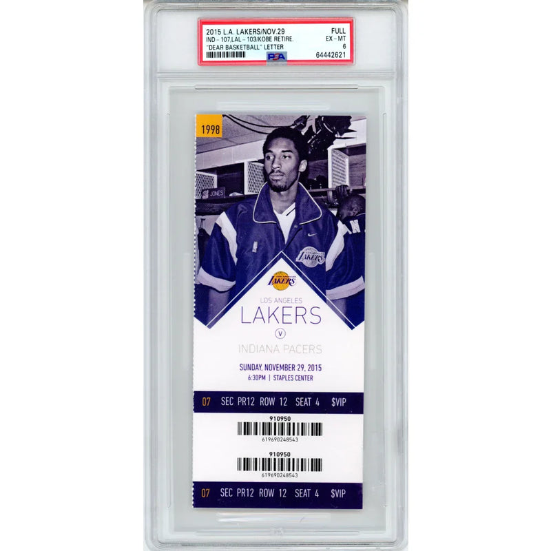 Kobe Bryant Dear Basketball Retirement Authentic Ticket 11/29/15 PSA 6 Lakers