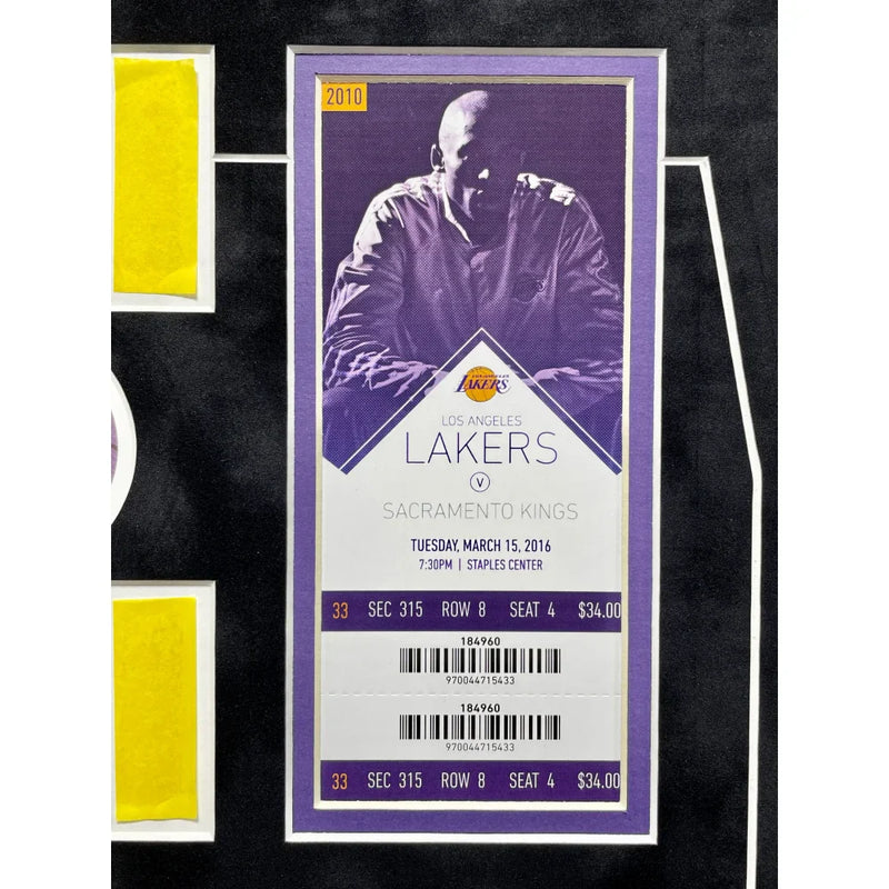 Kobe Bryant Final Lakers Game Used Authentic Floor, Confetti & Final Season Ticket Collage Framed