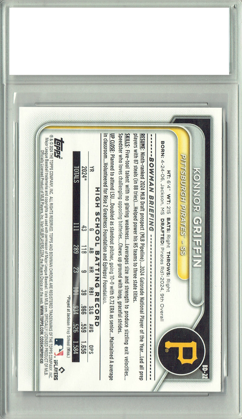 Certified Mint+ Konnor Griffin 2024 Bowman #BD-22 1st Bowman Rookie Card Pittsburgh Pirates