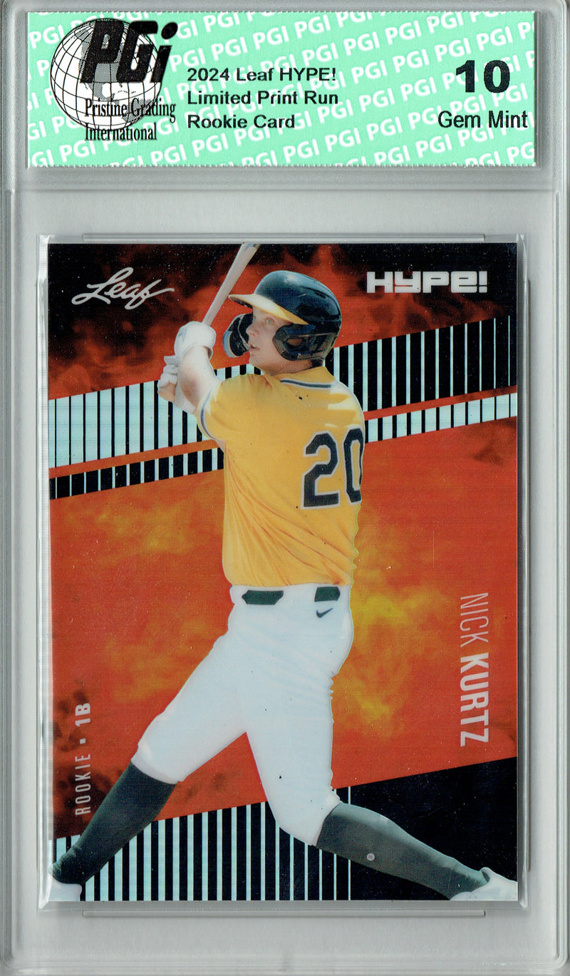 Nick Kurtz Rookie Card Oakland Pro Baseball Trading Card 2024 Leaf HYPE! Metal #HM-20 Black Only 7 Made PGI 10