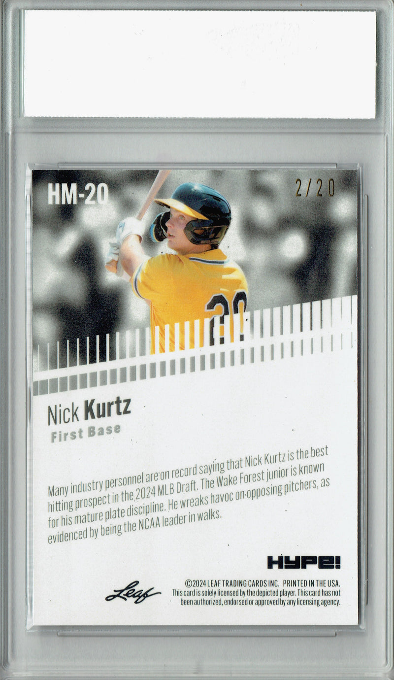 Nick Kurtz Rookie Card Oakland Pro Baseball Trading Card 2024 Leaf HYPE! Metal #HM-20 Blue Only 20 Made PGI 10
