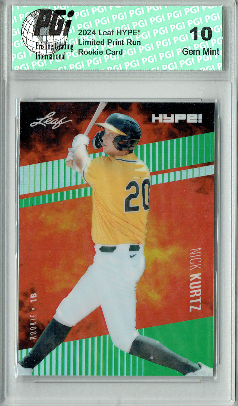 Nick Kurtz Rookie Card Oakland Pro Baseball Trading Card 2024 Leaf HYPE! Metal #HM-20 Green Only 5 Made PGI 10