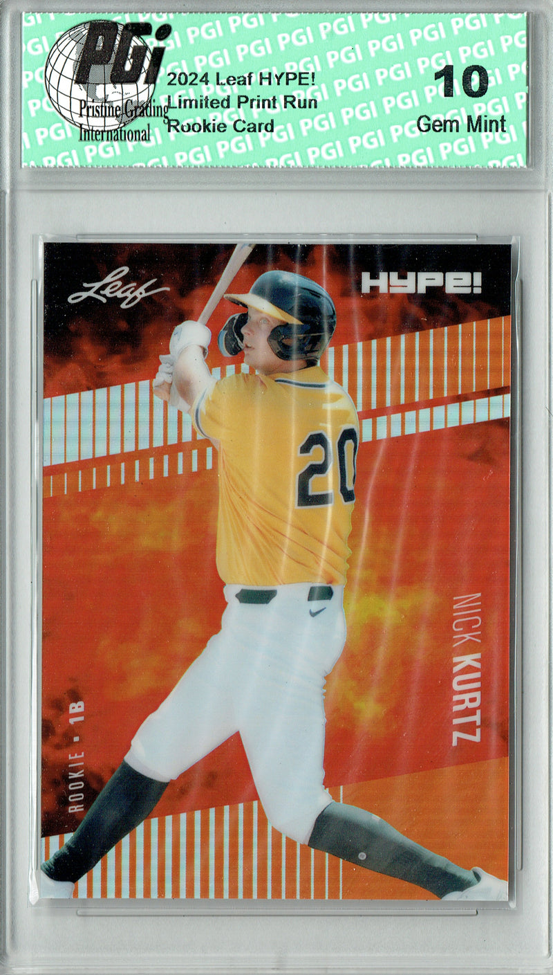Nick Kurtz Rookie Card Oakland Pro Baseball Trading Card 2024 Leaf HYPE! Metal #HM-20 Orange Only 3 Made PGI 10