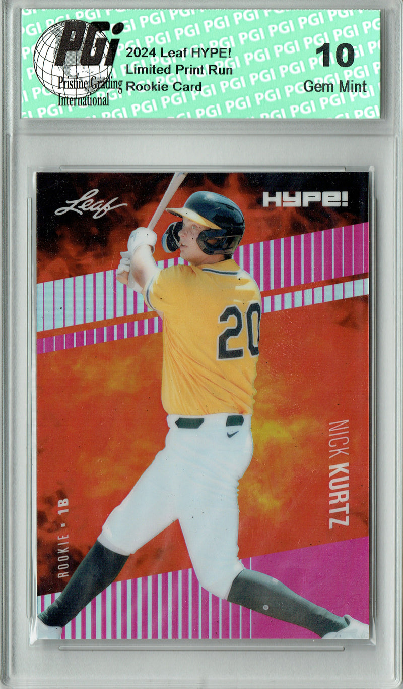 Nick Kurtz Rookie Card Oakland Pro Baseball Trading Card 2024 Leaf HYPE! Metal #HM-20 Pink Only 10 Made PGI 10
