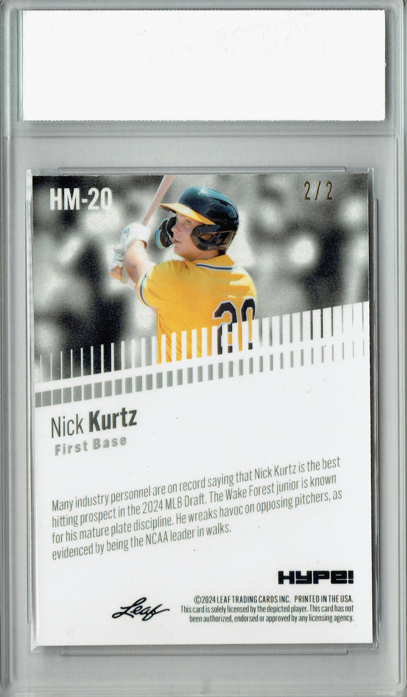 Nick Kurtz Rookie Card Oakland Pro Baseball Trading Card 2024 Leaf HYPE! Metal #HM-20 Red Only 2/2 Made PGI 10
