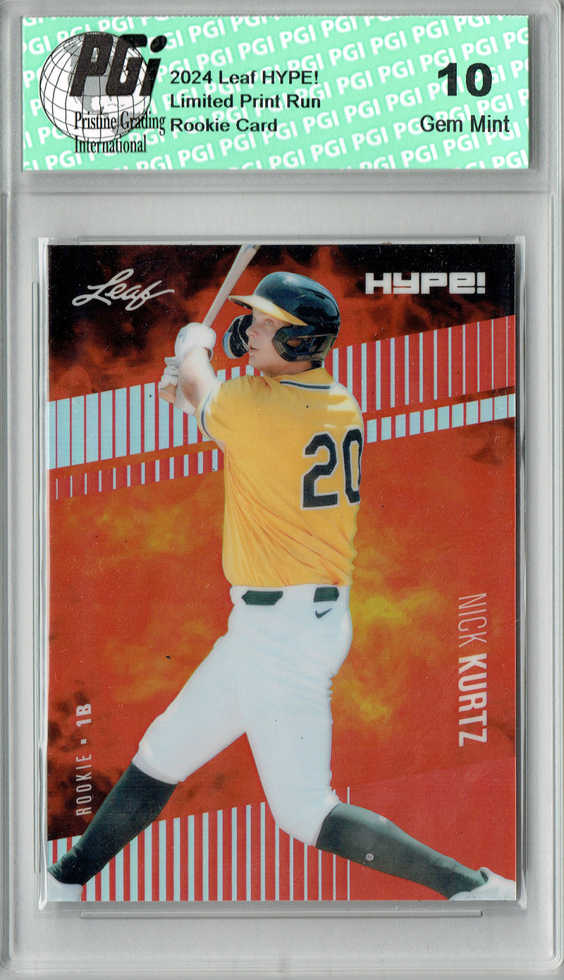 Nick Kurtz Rookie Card Oakland Pro Baseball Trading Card 2024 Leaf HYPE! Metal #HM-20 Red Only 2/2 Made PGI 10