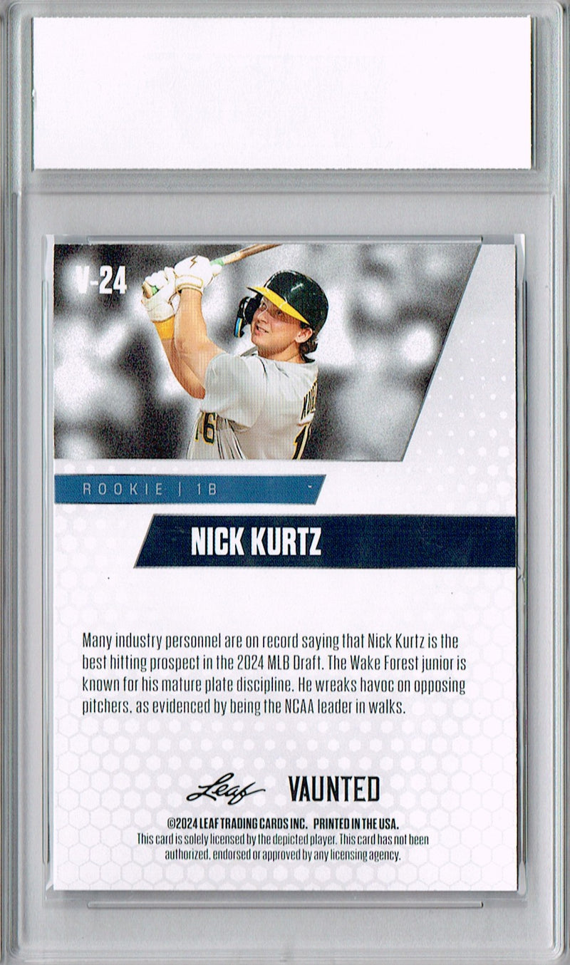 Nick Kurtz Rookie Card 2024 Leaf Vaunted #V-24 1/1 Orange Shimmer, PGI 10, Oakland Athletics Baseball