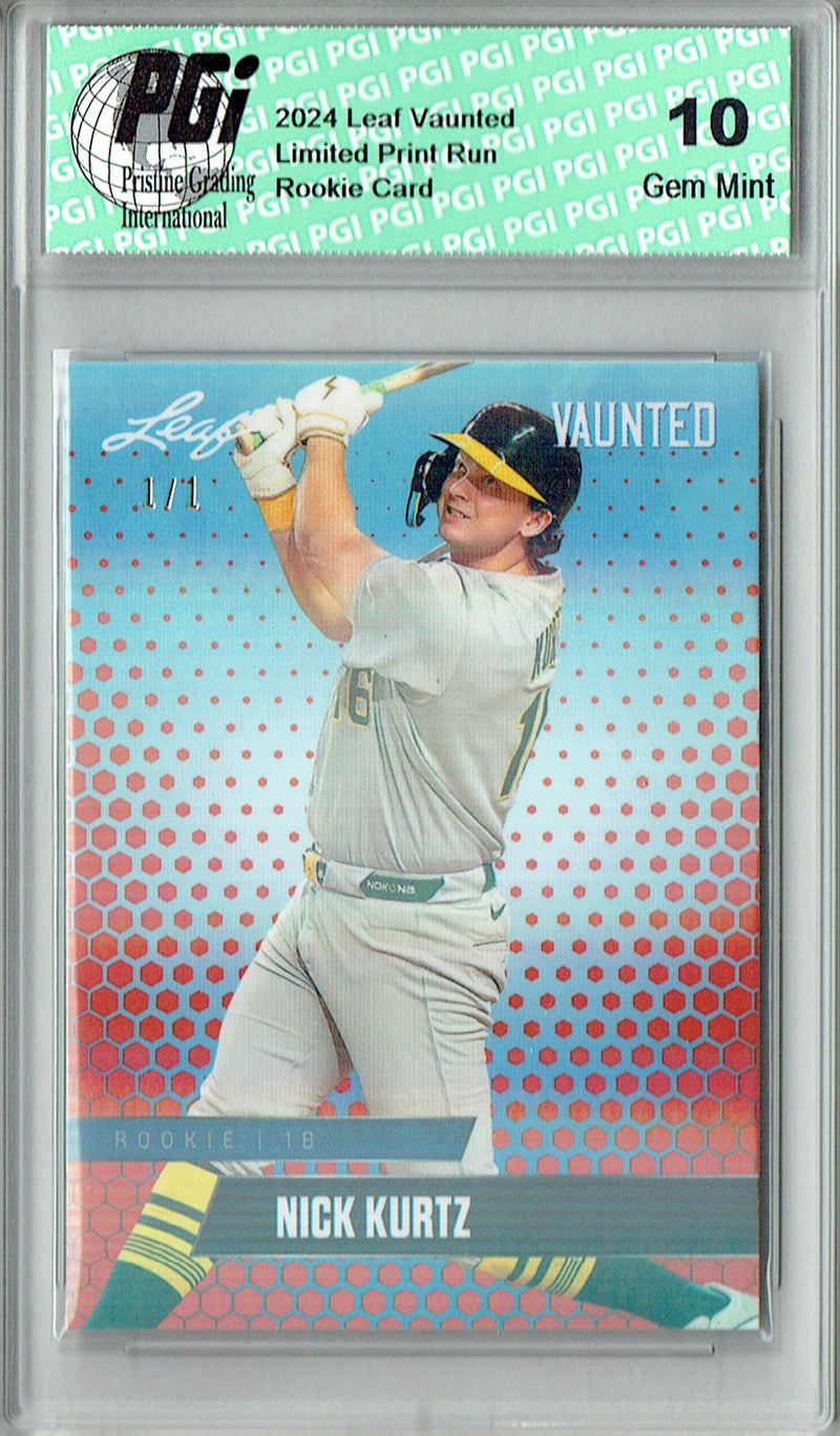 Nick Kurtz Rookie Card 2024 Leaf Vaunted #V-24 1/1 Orange Shimmer, PGI 10, Oakland Athletics Baseball