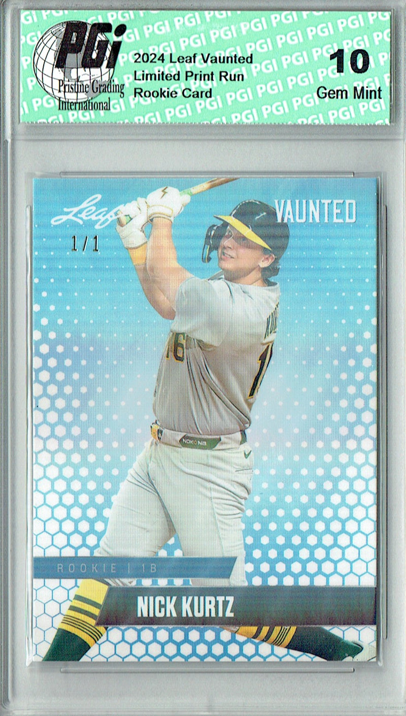 Nick Kurtz Rookie Card 2024 Leaf Vaunted #V-24 1/1 White Shimmer, PGI 10, Oakland Athletics Baseball