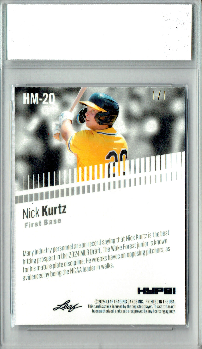 Nick Kurtz Rookie Card 2024 Leaf HYPE! #HM-20 1/1 Burst, PGI 10, Oakland Athletics Baseball