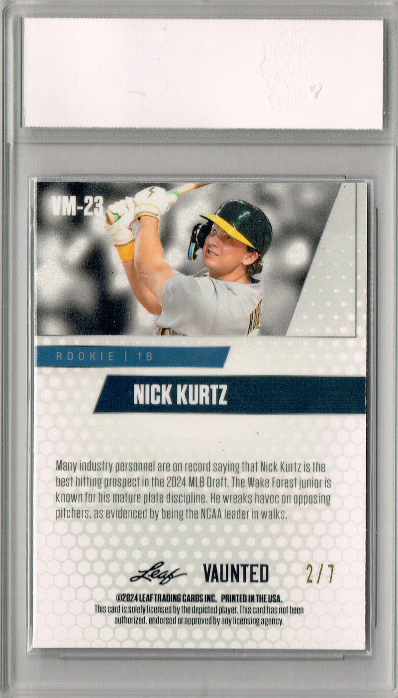 Nick Kurtz 2024 Leaf Vaunted Metal #VM-23 Black 7 Made Rookie Card PGI 10