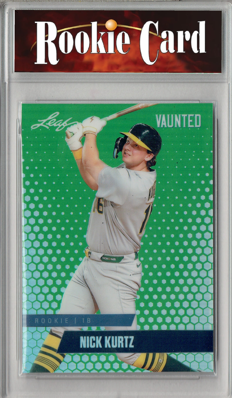 Certified Mint+ Nick Kurtz 2024 Leaf Vaunted Metal #VM-23 Green 5 Made Rookie Card Oakland Athletics