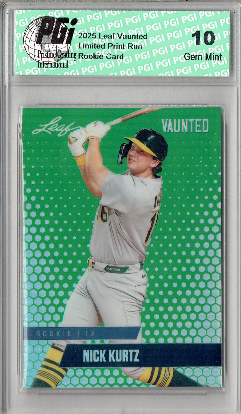 Nick Kurtz 2024 Leaf Vaunted Metal #VM-23 Green 5 Made Rookie Card PGI 10
