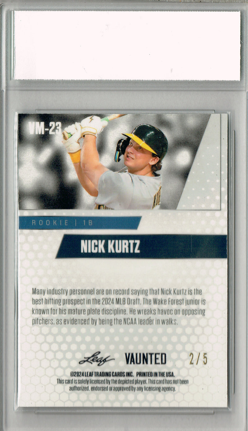 Certified Mint+ Nick Kurtz 2024 Leaf Vaunted Metal #VM-23 Green 5 Made Rookie Card Oakland Athletics