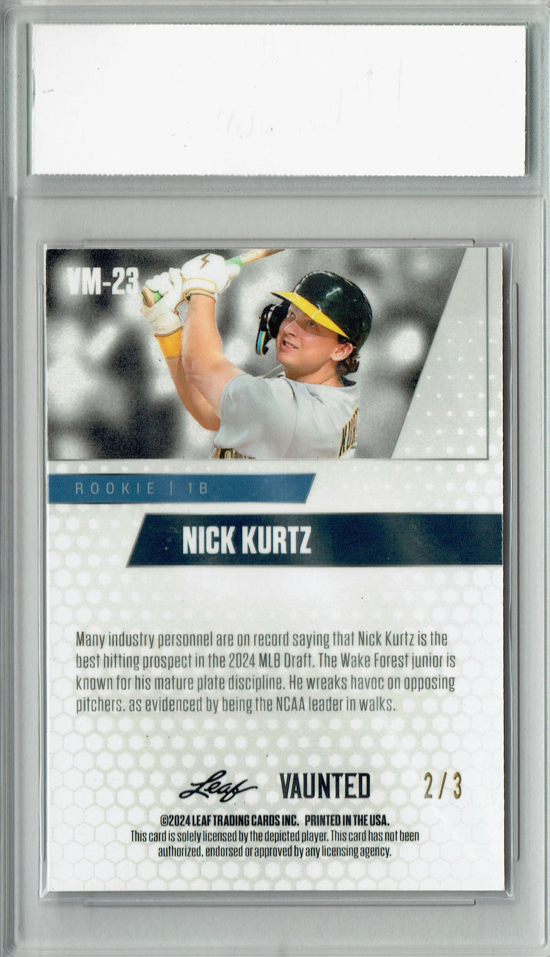 Nick Kurtz 2024 Leaf Vaunted Metal #VM-23 Orange 3 Made Rookie Card PGI 10