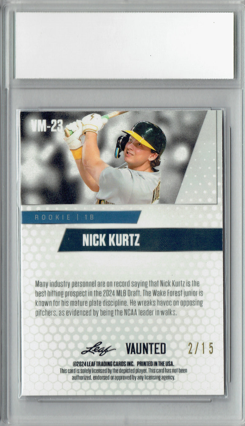 Nick Kurtz 2024 Leaf Vaunted Metal #VM-23 Purple 15 Made Rookie Card PGI 10