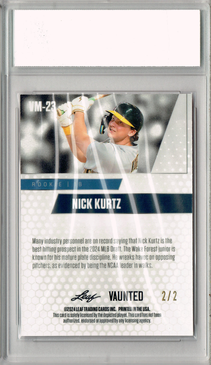 Certified Mint+ Nick Kurtz 2024 Leaf Vaunted Metal #VM-23 Red #2/2 Made Rookie Card Oakland Athletics