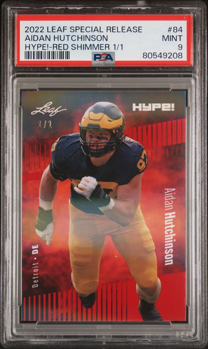 PSA 9 MINT Aidan Hutchinson 2022 Leaf Hype! #84 Red Shimmer 1/1 Rookie Card
