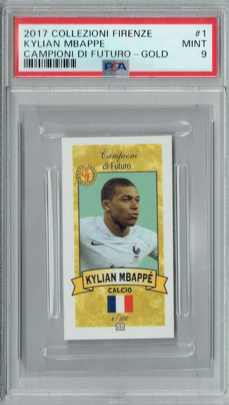 PSA 9 Kylian Mbappe 2017 Campioni Futuro #1 Rookie Card Firenze Gold 1/500