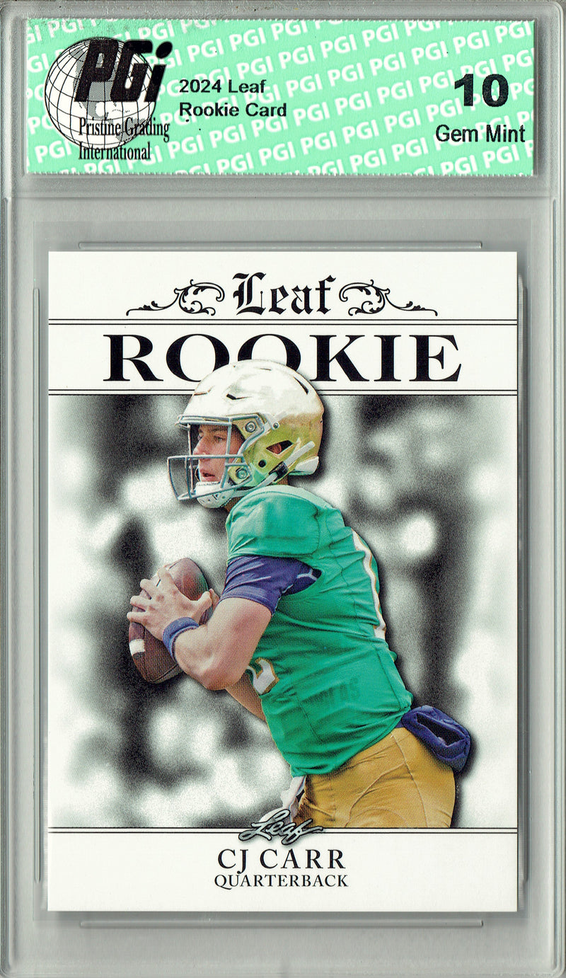 C.J. Carr Rookie Card Notre Dame PGI 10 Gem Mint Football Trading Card 2024 Leaf #RA-09 Prized Rookie