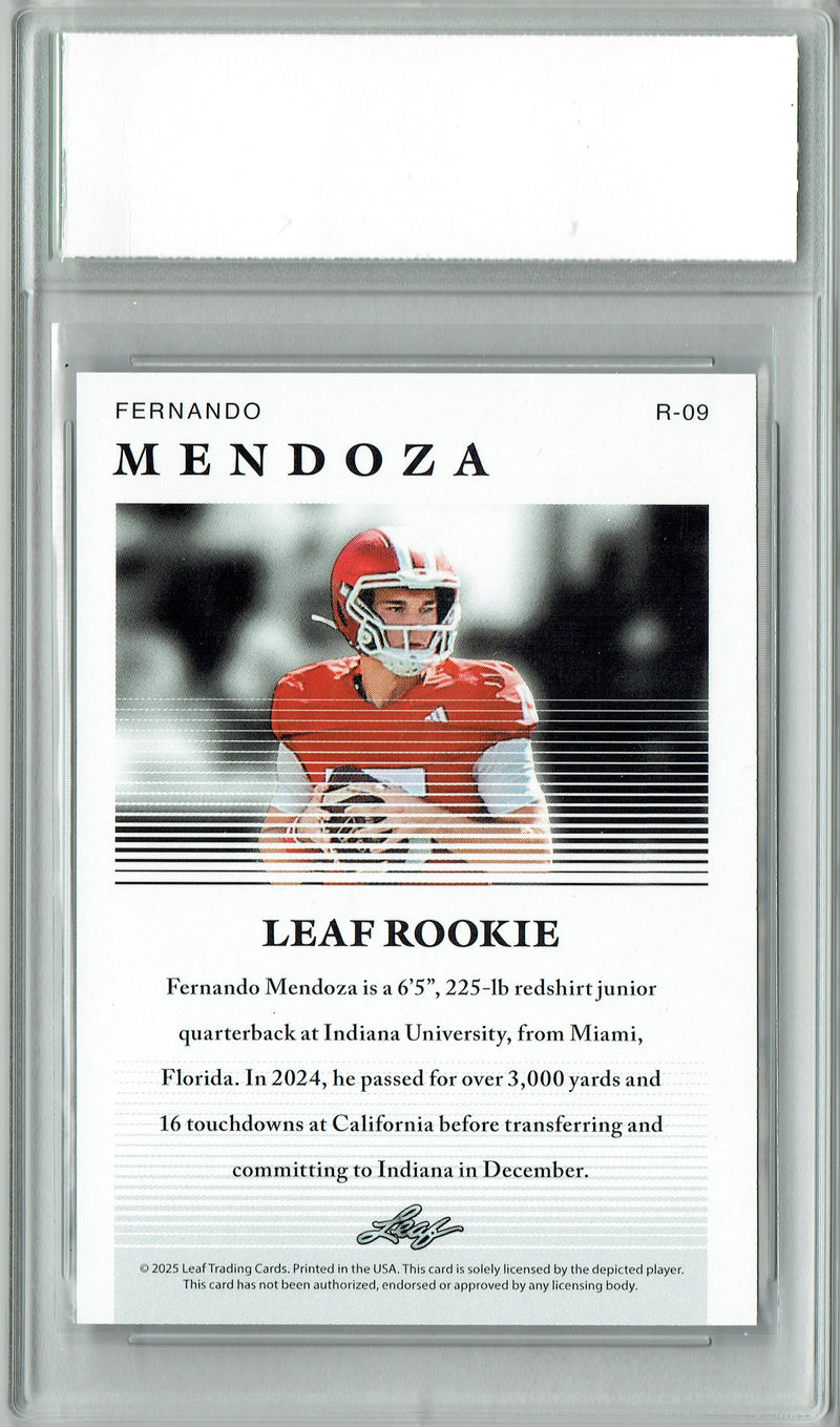 Fernando Mendoza Rookie Card Indiana / Las Vegas Football Trading Card 2025 Leaf #R-09 Heisman  Certified Mint+