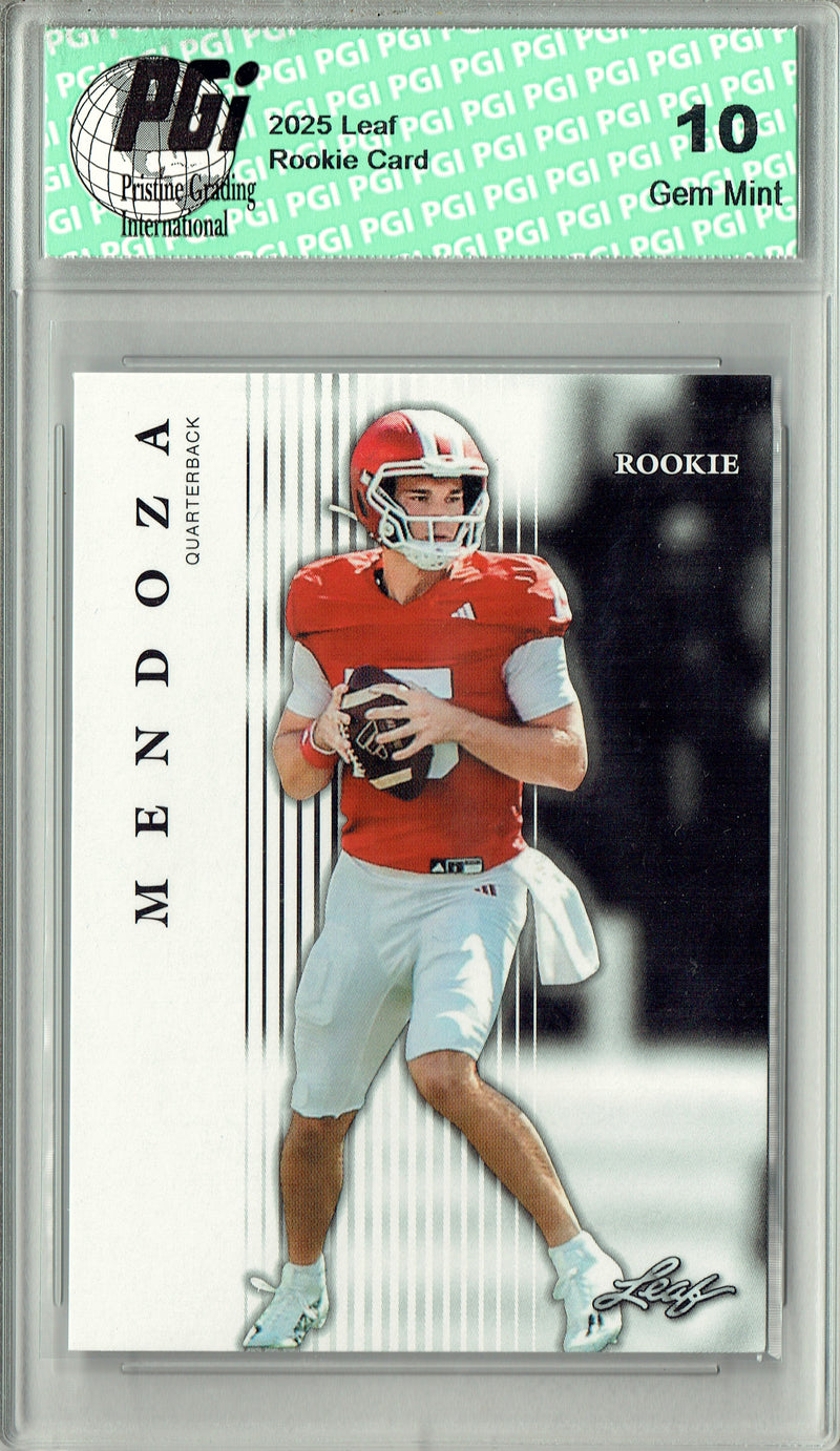 Fernando Mendoza Rookie Card Indiana / Las Vegas PGI 10 Football Trading Card 2025 Leaf #R-09 Heisman