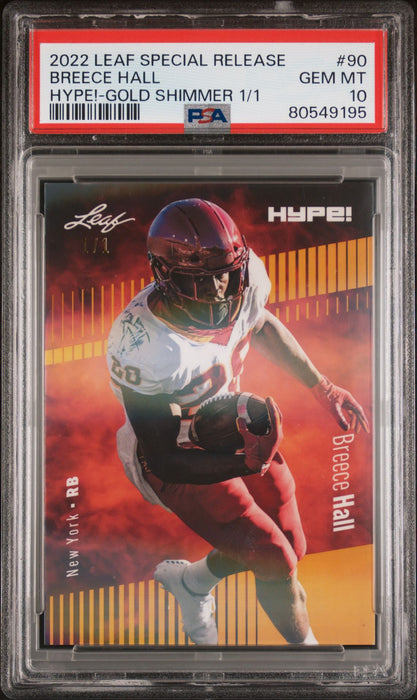 PSA 10 Breece Hall 2022 Leaf Hype! #90 Gold Shimmer 1 of 1 Rookie Card