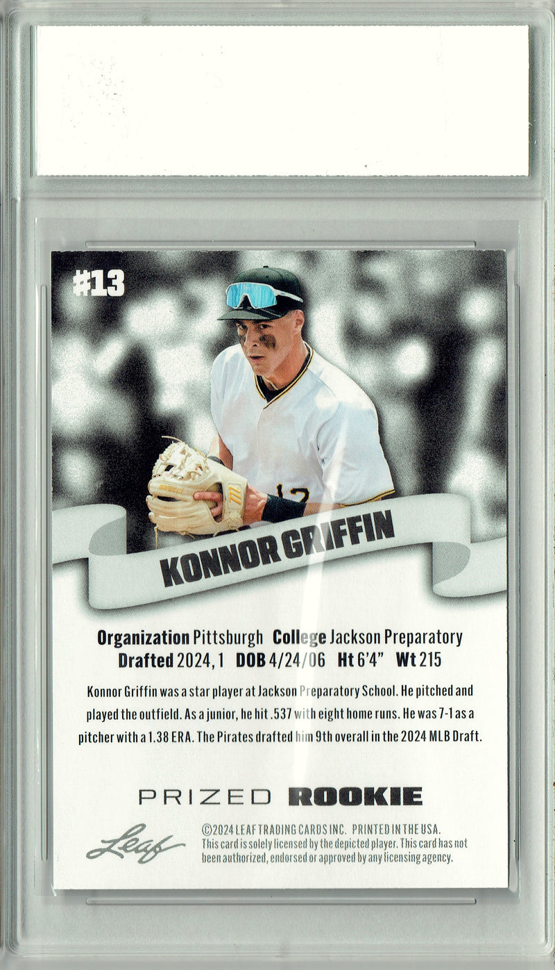 Certified Mint+ Konnor Griffin 2024 Leaf #13 Prized Rookie Card Pittsburgh Pirates