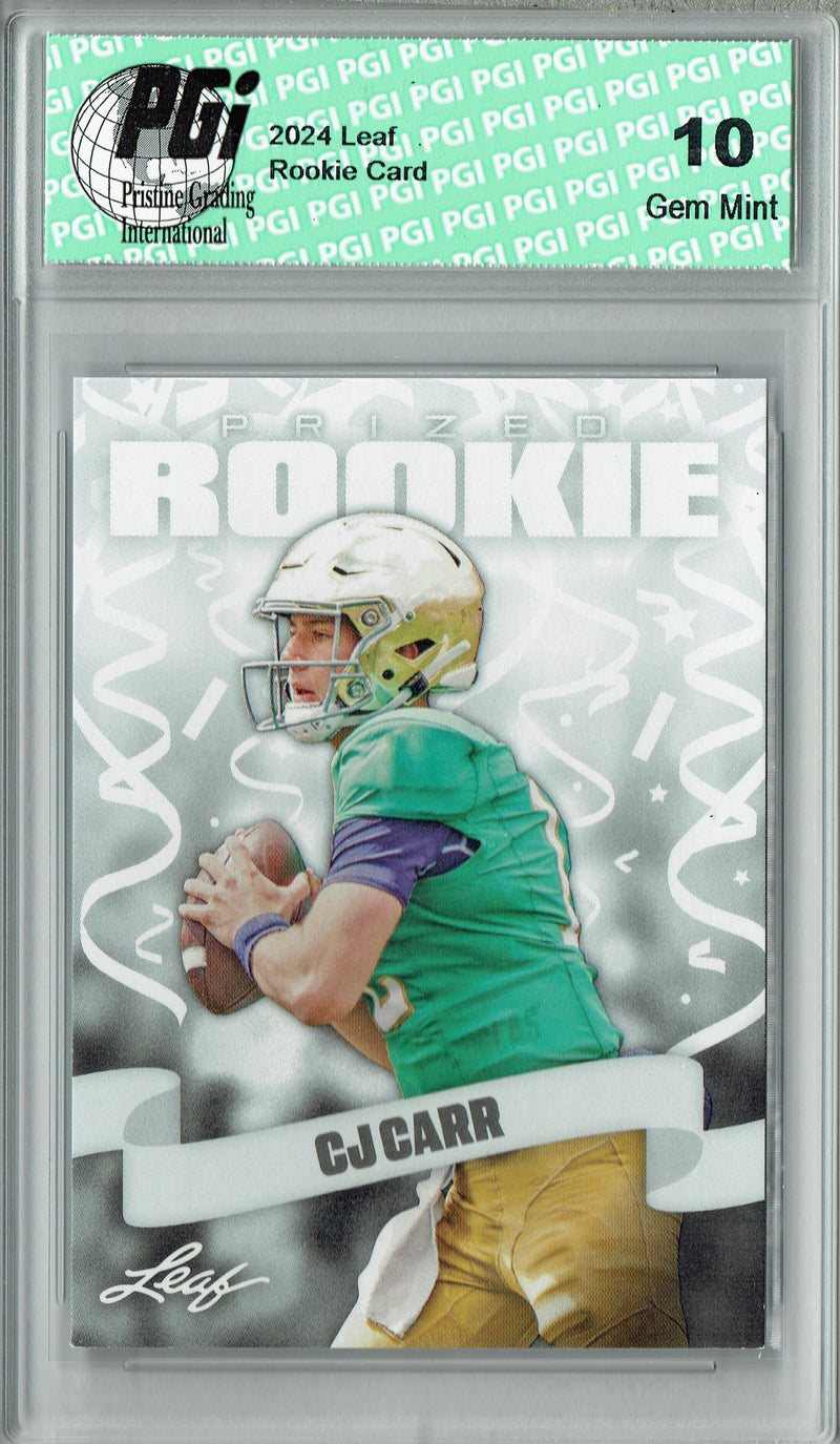 C.J. Carr Rookie Card Notre Dame PGI 10 Gem Mint Football Trading Card 2024 Leaf #29 Notre Dame