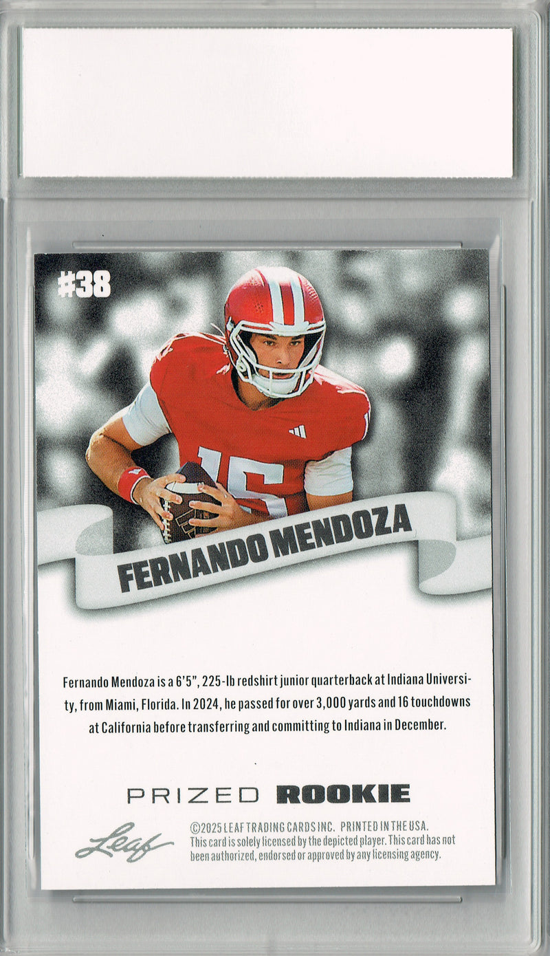 Fernando Mendoza Rookie Card Indiana / Las Vegas Football Trading Card 2025 Leaf #38 National Champion  Certified Mint+