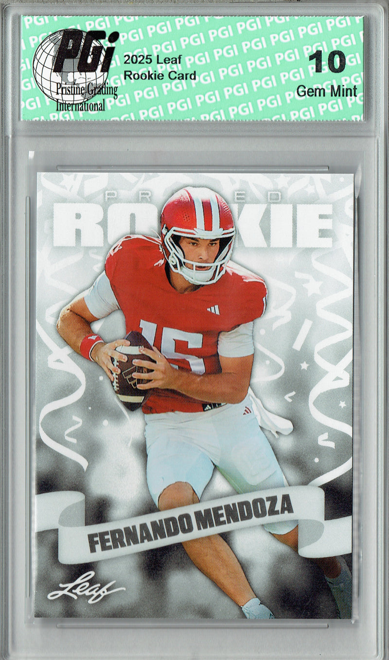 Fernando Mendoza Rookie Card Indiana / Las Vegas PGI 10 Football Trading Card 2025 Leaf #38 National Champion