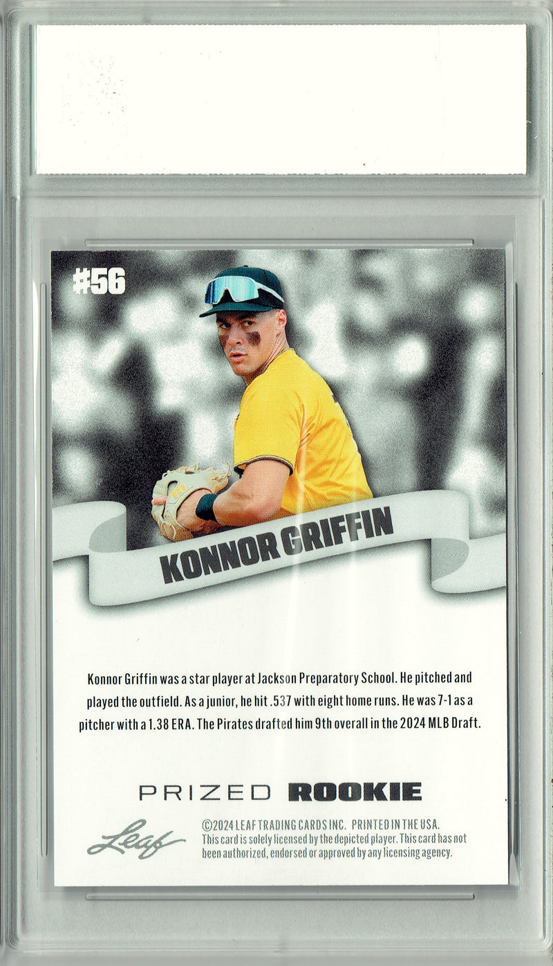 Certified Mint+ Konnor Griffin 2024 Leaf #56 Pittsburgh Rookie Card Pittsburgh Pirates