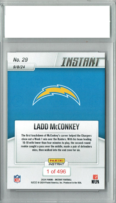 Certified Mint+ Ladd McConkey 2024 Panini Instant #29 Just 496 Made! Rookie Card Los Angeles Chargers