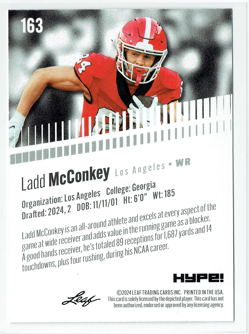 Mint Ladd McConkey 2024 Leaf HYPE! #LH-163 Only 5000 Made Rookie Card