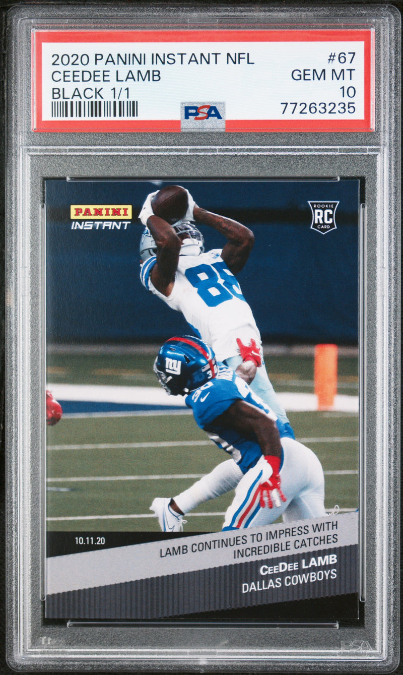 PSA 10 GEM-MT CeeDee Lamb 2020 Panini Instant #67 Rookie Card Black #1/1